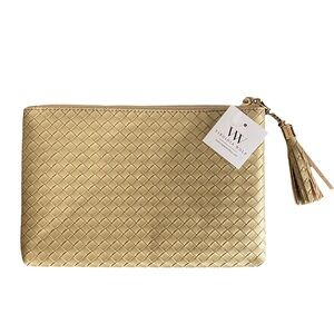 Virginia Wolf Gold Woven Mini Resort‎ Vacation Minimalist Pouch Clutch Purse NEW